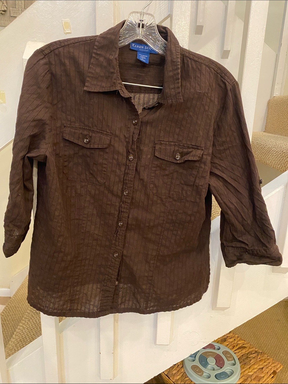 Karen Scott Dark Brown Textured Button-Down Shirt size M/L